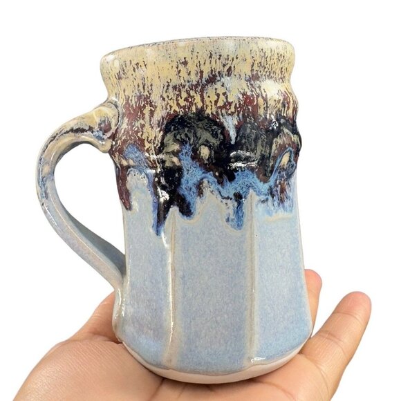 Primitive Style Hand Made Pottery Coffee Mug Cup Drip Glaze Signed By Artist VTG - Picture 8 of 15